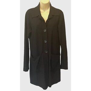 Eileen Fisher Black Stretch Buttons Long Jacket Cardigan - Made in USA